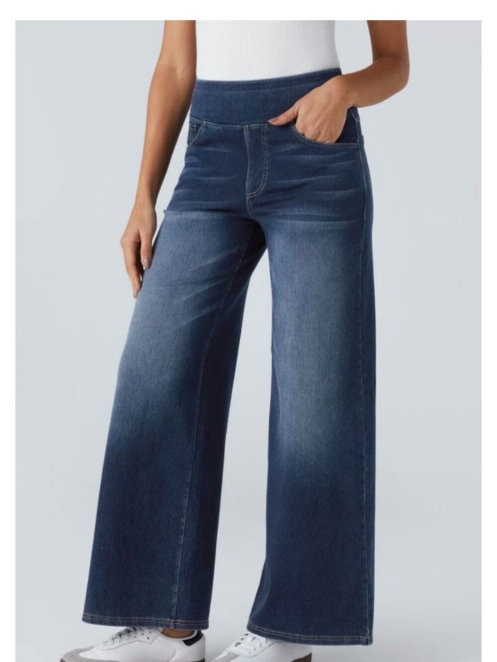 Halara L Wide-Leg High-Waist Denim Pants With Elastic Waistband And Pockets For
